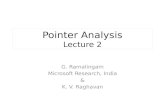 Pointer Analysis Lecture 2 G. Ramalingam Microsoft Research, India & K. V. Raghavan.