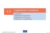 4.3 - 1 4.3 Logarithmic Functions Logarithms Logarithmic Equations Logarithmic Functions Properties of Logarithms