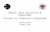 CSE373: Data Structures & Algorithms Lecture 17: Dijkstra’s Algorithm Lauren Milne Summer 2015.