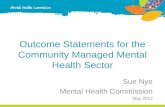Outcome Statements for the Community Managed Mental Health Sector Sue Nye Mental Health Commission May 2012.