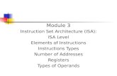 Module 3 Instruction Set Architecture (ISA): ISA Level Elements of Instructions Instructions Types Number of Addresses Registers Types of Operands.