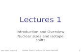 Nov 2006, Lecture 1 Nuclear Physics Lectures, Dr. Armin Reichold 1 Lectures 1 Introduction and Overview Nuclear sizes and isotope shifts.