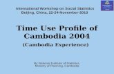 Time Use Profile of Cambodia 2004 (Cambodia Experience) By National Institute of Statistics, Ministry of Planning, Cambodia International Workshop on Social.