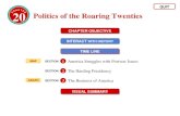 20 Politics of the Roaring Twenties QUIT CHAPTER OBJECTIVE INTERACT WITH HISTORY INTERACT WITH HISTORY TIME LINE VISUAL SUMMARY SECTION America Struggles.