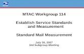 MTAC Workgroup 114 Establish Service Standards and Measurement Standard Mail Measurement July 30, 2007 Std Subgroup Meeting.