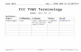 Doc.: IEEE 802.11-11/0175r2 Submission June 2011 Slide 1 FCC TVWS Terminology Date: 2011-01-14 Authors: Peter Ecclesine, Cisco.