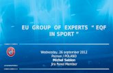 EU GROUP OF EXPERTS “ EQF IN SPORT ” Wednesday, 26 september 2012 Poznan / POLAND Michel Sablon Jira Panel Member.