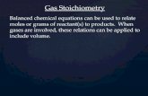 Gas Stoichiometry Balanced chemical equations can be used to relate moles or grams of reactant(s) to products. When gases are involved, these relations.