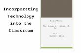 Incorporating Technology into the Classroom Presenter: Ms. Laura A. Hobbs, M. Ed. Date: Summer, 2015.