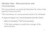 1 Module One: Measurements and Uncertainties No measurement can perfectly determine the value of the quantity being measured. The uncertainty of a measurement.