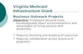 Virginia Medicaid Infrastructure Grant Business Outreach Projects Objective: Employers become more knowledgeable about accommodations and advantages of.