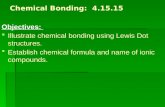Chemical Bonding: 4.15.15 Objectives:  Illustrate chemical bonding using Lewis Dot structures.  Establish chemical formula and name of ionic compounds.