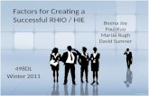 Factors for Creating a Successful RHIO / HIE 498DL Winter 2011 Beena Joy Paul Kuo MariJo Rugh David Sumner.