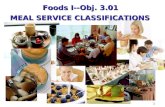 1 Foods I--Obj. 3.01 MEAL SERVICE CLASSIFICATIONS.