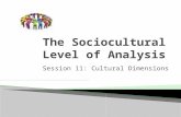 Session 11: Cultural Dimensions. Examine the role of two cultural dimensions on behaviour.