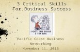 1 3 Critical Skills For Business Success PCBN Pacific Coast Business Networking November 11, 2015.