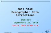 September 2011Demographic Data Corrections1 2011 STAR Demographic Data Corrections Webcast September 21, 2011 Start time 9:00 a.m.