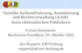 Verteilte Authentifizierung, Autorisierung und Rechteverwaltung (AAR) beim elektronischen Publizieren Forum Innovation Buchmesse Frankfurt, 20. Oktober.