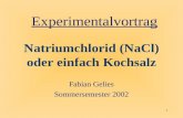 1 Natriumchlorid (NaCl) oder einfach Kochsalz Fabian Gelies Sommersemester 2002 Experimentalvortrag.