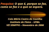 Pesquisa: O que é, porque se faz, como se faz e o que se espera. Caio Mário Castro de Castilho Instituto de Física – UFBA. VII SEMPPG – Novembro de 2006.