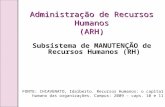 Subsistema de MANUTENÇÃO de Recursos Humanos (RH) Administração de Recursos Humanos (ARH) FONTE: CHIAVENATO, Idalberto. Recursos Humanos: o capital humano.