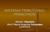 SISTEMA TRIBUTÁRIO PRINCÍPIOS Direito Tributário Prof.ª Maria Augusta Fernandes Justiniano Direito Tributário Prof.ª Maria Augusta Fernandes Justiniano.