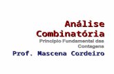 Análise Combinatória Prof. Mascena Cordeiro. ANÁLISE COMBINATÓRIA ANÁLISE COMBINATÓRIA é uma parte da matemática que estuda os agrupamentos de elementos.