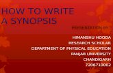Synopsis presentation for physical education research scholars. A guideline to writing Ph.D. thesis