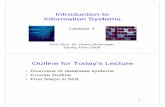 Introduction to Information Systems Outline for Todays Lecture