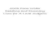 Sixth Form Wider Reading and Discovery Lists for A-Level Subjects