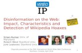 Disinformation on the Web: impact, characteristics and detection of Wikipedia hoaxes
