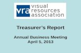 Vra 2013, Annual Business Meeting: Treasurer’s Report