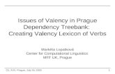 Issues of Valency in Prague Dependency Treebank: Creating Valency Lexicon of Verbs Markéta Lopatková Center for Computational Linguistics MFF UK, Prague.