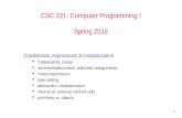 1 CSC 221: Computer Programming I Spring 2010 Conditionals, expressions & modularization  if statements, if-else  increment/decrement, arithmetic assignments.