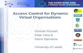 Access Control for Dynamic Virtual Organisations Duncan Russell, Peter Dew & Karim Djemame University of Leeds.