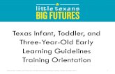 Texas Infant, Toddler, and Three-Year-Old Early Learning Guidelines Training - Revised November 2015 Texas Infant, Toddler, and Three-Year-Old Early Learning.