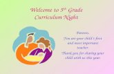 Welcome to 5th Grade Curriculum Night