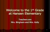 1 Welcome to the 1 st Grade at Hansen Elementary Teachers are Mrs. Bingham and Mrs. Kelly.