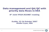 1 Data management and QA/QC with priority data flows in EEA 8 th Joint TFEIP/EIONET meeting Dublin, 23-24 October 2007 Sheila Cryan, EEA.