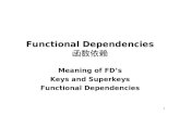 1 Functional Dependencies 函数依赖 Meaning of FD’s Keys and Superkeys Functional Dependencies.