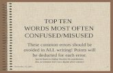 February 1, 20161 TOP TEN WORDS MOST OFTEN CONFUSED/MISUSED These common errors should be avoided in ALL writing! Points will be deducted for each error.