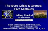 The Euro Crisis & Greece: Five Mistakes Jeffrey Frankel Harpel Professor Greek and European Debt Crisis panel, Greek and European Debt Crisis panel, Harvard.