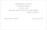 DEPARTMENTT OF ECE TECHNICAL QUIZ-1 AY-2015 -2016 Sub Code/Name: EC6502/Principles of digital Signal Processing Topic: Unit 1 & Unit 3 Sem/year: V/III.