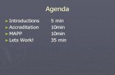Agenda â– Introductions 5 min â– Accreditation 10min â– MAPP 10min â– Lets Work!35 min