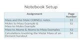 Notebook Setup AssignmentPage Number Mass and the Mole CORNELL notes51 Moles to Mass Example & Mass to Moles Example 52 Mass to Atoms & Atoms to Mass Examples53.