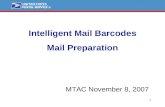 1 Intelligent Mail Barcodes Mail Preparation MTAC November 8, 2007.
