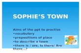 SOPHIE’S TOWN Aims of the ppt to practise vocabulary prepositions of place to describe a town there is / are, Is there/ Are there…?