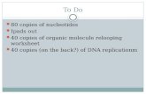 To Do 80 copies of nucleotides Ipads out 40 copies of organic molecule relooping worksheet 40 copies (on the back?) of DNA replicationm.