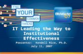 IT Leading the Way to Institutional Effectiveness Presenter: Kendell Rice, Ph.D. July 11, 2007.