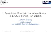 LIGO-G040542-00-Z GWDAW9 December 17, 2004 1 Search for Gravitational Wave Bursts in LIGO Science Run 2 Data John G. Zweizig LIGO / Caltech for the LIGO.